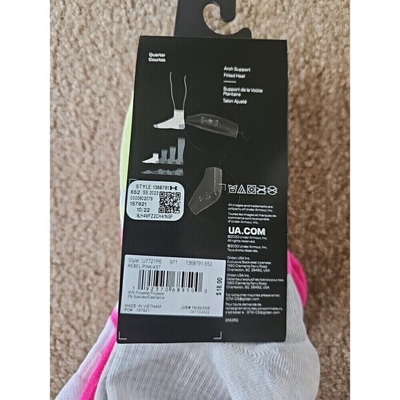 Under Armour Youth UA Essential Lite Quarter Socks Pink/Gray/White 6 Pair NEW - Picture 4 of 5